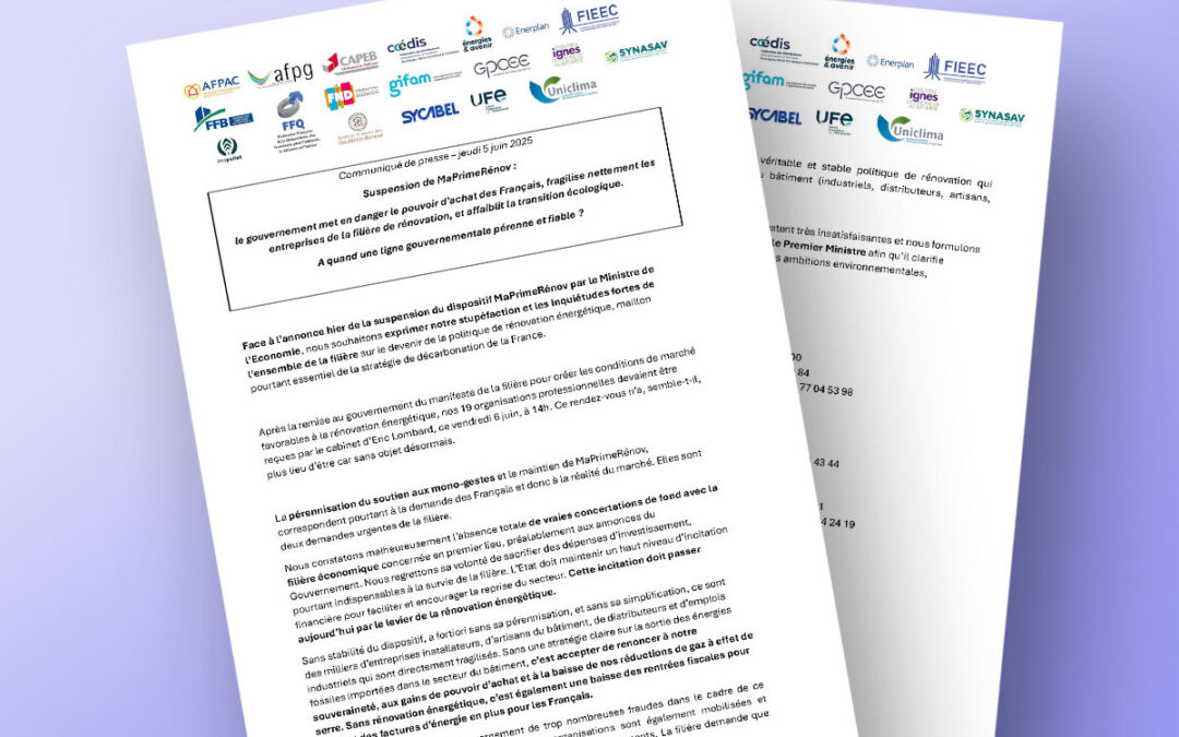 Communiqué de presse – L’AFPAC demande le maintien du parcours “mono-geste” de MaPrimeRénov’ 