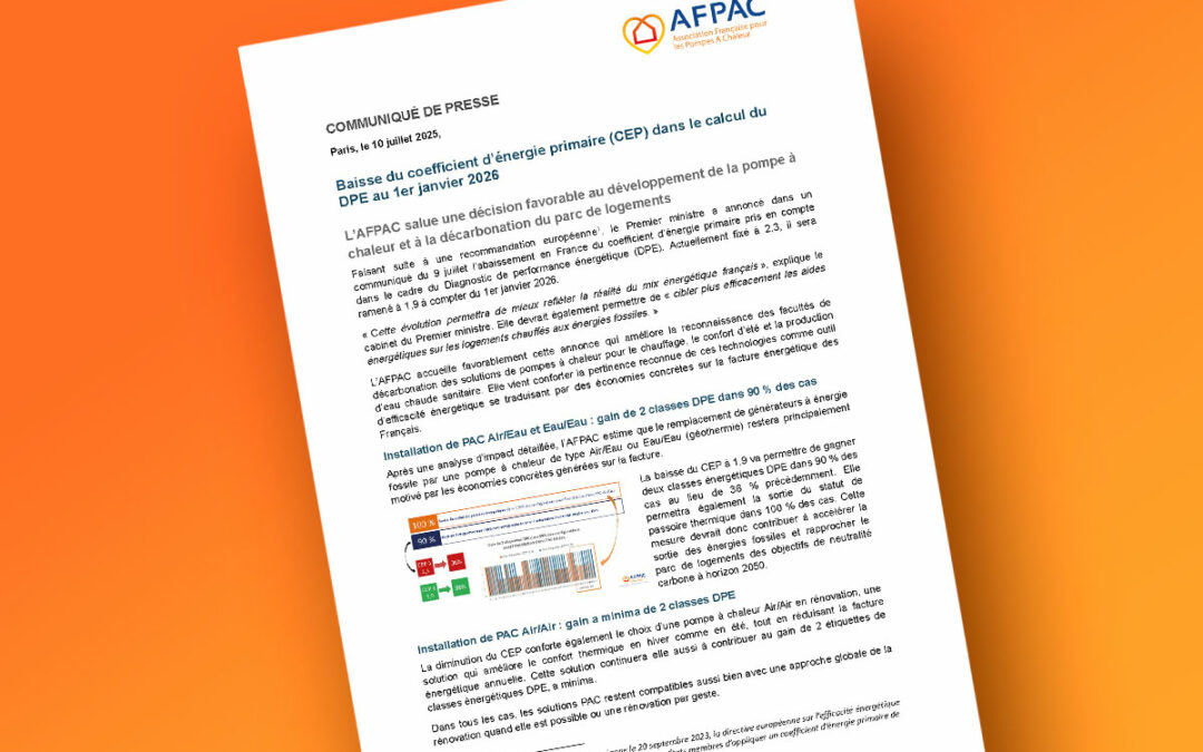 Communiqué de presse – Baisse du coefficient d’énergie primaire (CEP) dans le calcul du DPE au 1er janvier 2026.